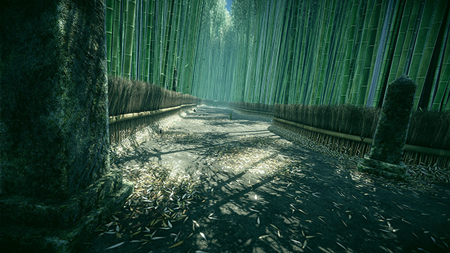 Bamboo Road Map scene viewed from beside a stone structure