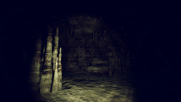 Dark Cave Map passage lined with rock pillars